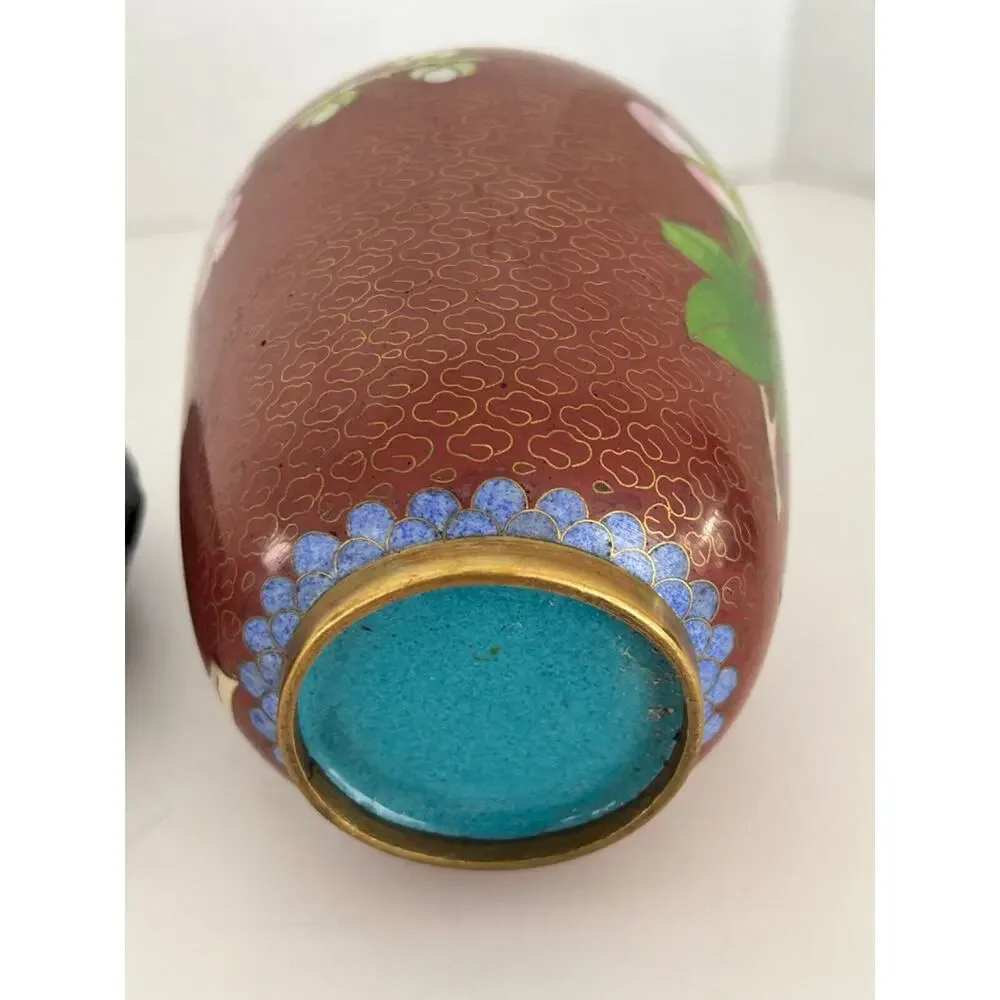 Vintage Chinese Cloisonne Baluster Urn Jar / Cover 6 